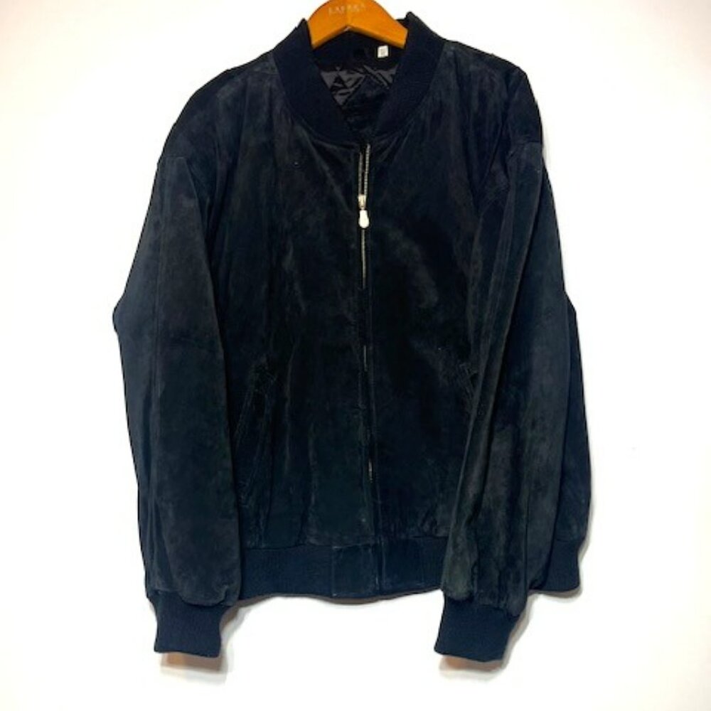 Roundtree &‎ Yorke Black Suede Leather Bomber Warm Jacket Size XL Quilted Lining